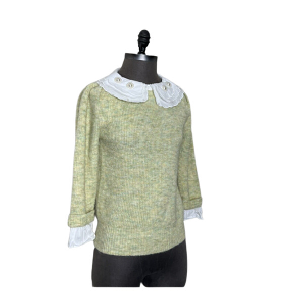 River Island Womens Size 10 Knit Pearl Collar Sweater Wool Blend US SELLER - Picture 1 of 7